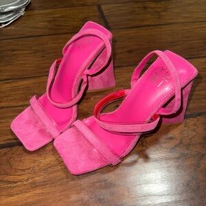 Yoki Bright Pink Suede Block Heel Sandals